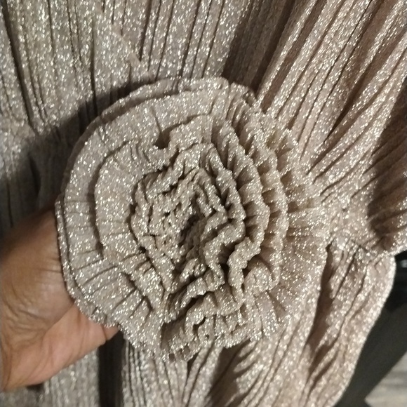 NY & Co🪩🏵️Metallic Plisse Tiered Rosette Dress - Picture 10 of 11